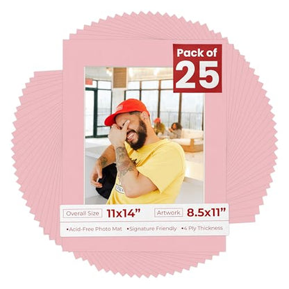 Pack of 25 Acid Free 11x14 Mats Bevel Cut for 8.5x11 Photos (25 Count)