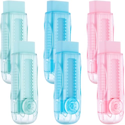 6 Pack Sliding Retractable Rubber Erasers (6 Count)