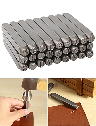 1/4"(6mm) Letter Stamp Set, 27Pcs Steel Capital Letter Punch DIY Tool for Leather, Brass, Aluminum, Mild Steel (A-Z)