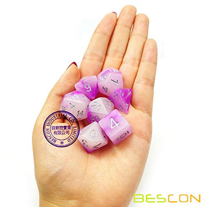 Bescon Two Tone Glowing Polyhedral Dice 7pcs Set Frosty Amethyst (7 Count)
