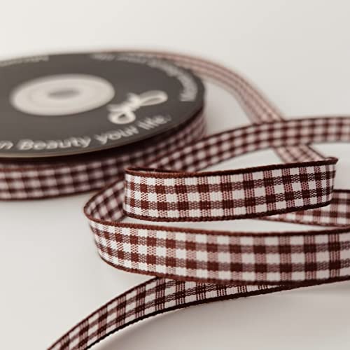 Brown Gingham Ribbon 25 Yards Christmas Ribbon for Crafts Plaid Checked Ribbon 100% Polyester (75 Foot)