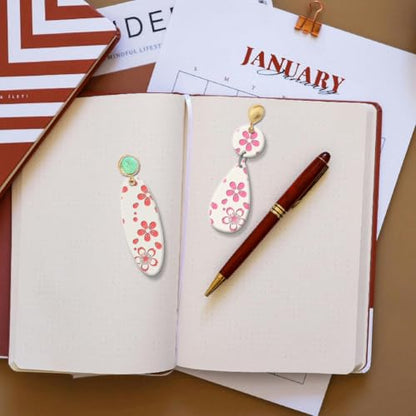 Cherry Blossoms Polymer Clay Texture Sheets Flowers Texture Silicone Clay Texture Stamp Clay Modeling Pattern Pad Texture Sheets for Earrings Jewelry Making