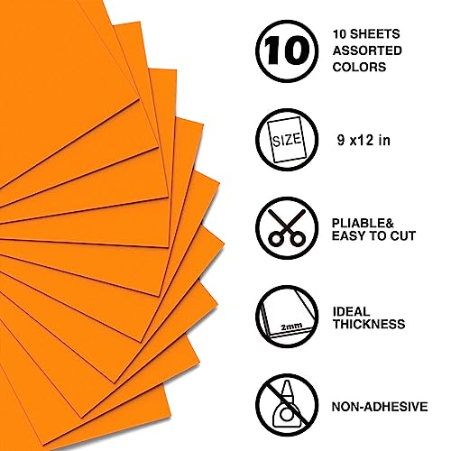 Orange Foam Sheets Crafts 9x12 Inch 2mm Eva Color Craft Foam Paper for Crafts Project Preschoolers Classroom Scrapbooking DIY Cosplay (10 Count)