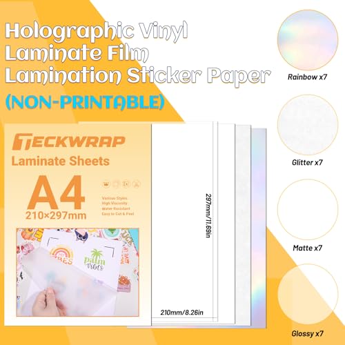 Holographic Sticker Paper Clear Overlay Lamination Vinyl Laminate Sticker Film A4 210mm x 297mm 28 sheets