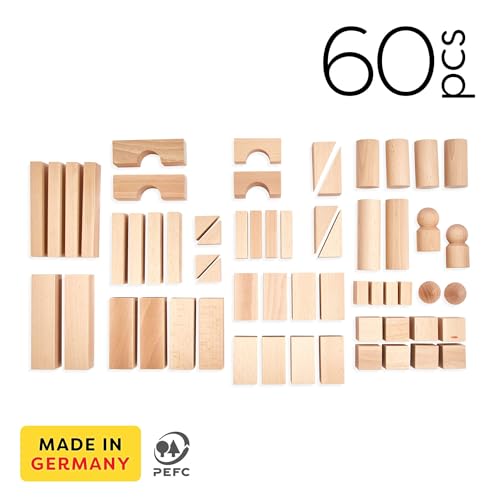 Wooden Building Blocks 60 Piece Set