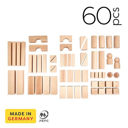 Wooden Building Blocks 60 Piece Set