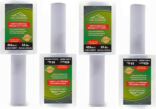 4 Pack Industrial Mini Clear Stretch Wrap Film 80 Gauge 5.1" 1000ft for Pallet Wrap
