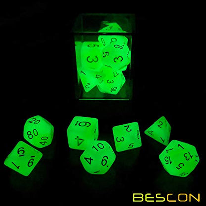 Bescon Glowing Polyhedral RPG Dice Set Luminous Jade