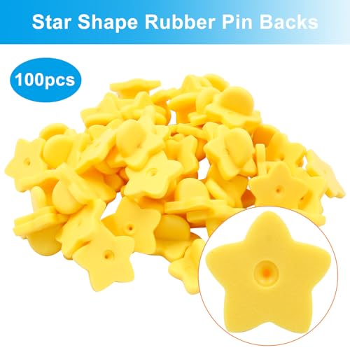100 Pack Yellow Star Shape Rubber Pin Backs (100 Count)