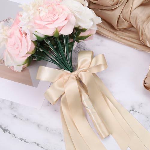 Nude Satin Ribbon 1 Inch 25 Yards Double Faced Silk Ribbon for Flower Bouquet Crafts Gift Wrapping Wedding Party Decoration