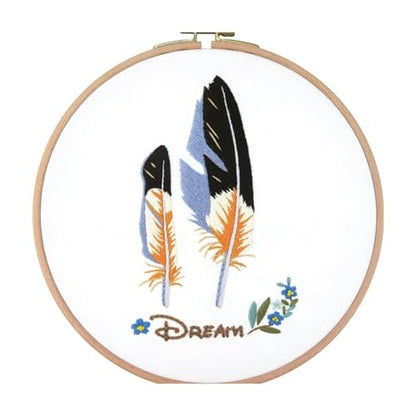 Embroidery Starter Kit Stamped with Pattern Feather Dream with Base and Hoops Cloth Color Threads DIY Cross Stitch Needlework Home Decor Crafts for Adults