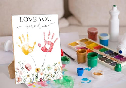 I Love You Grandma Themed Handprint Art Keepsake Making Sign with Stand 9x12"