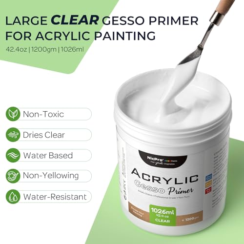 Large Clear Gesso Primer for Acrylic Painting (42.4 Fl Oz)