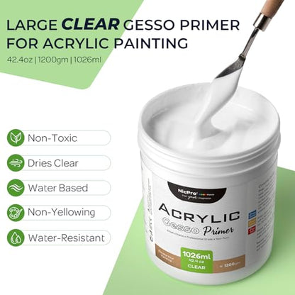 Large Clear Gesso Primer for Acrylic Painting (42.4 Fl Oz)