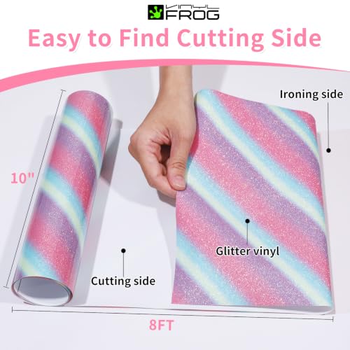 Rainbow Glitter HTV Vinyl Roll 10'' x 8ft Gradual Rainbow Glitter Iron on Vinyl for All Cutting Machine Sparkly Heat Transfer Vinyl for T