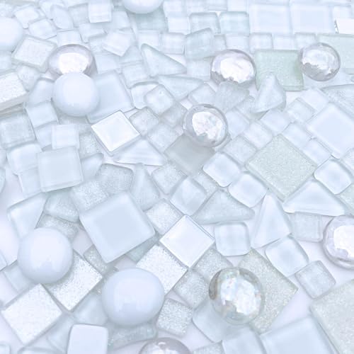1.1 LB White Irregular Glass Mosaic Tiles with Backing (17.6 Ounce)
