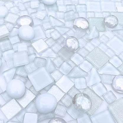 1.1 LB White Irregular Glass Mosaic Tiles with Backing (17.6 Ounce)