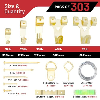 303 Piece Picture Hanging Assortment with Heavy Duty Hooks