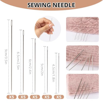Sewing Kit 37 Pcs Big Eye Sewing Needles Set with Threader (37 Count)