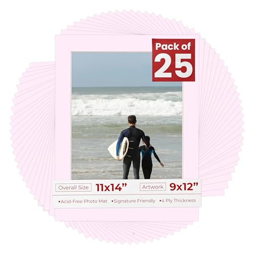 Pack of 25 Acid Free 11x14 Mats Bevel Cut for 9x12 Photos (25 Count)