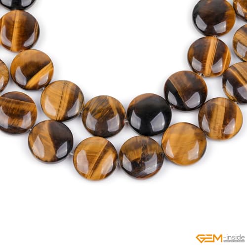 GEM Inside Natural 20mm Coin Tiger Eye Gemstone Loose Beads for Jewelry Making for Women