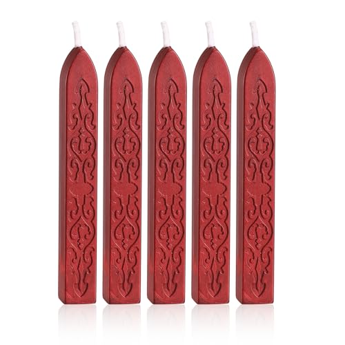 5Pcs Blood Red Sealing Wax Sticks with Wicks for Wax Seal Stamp (5 Count)