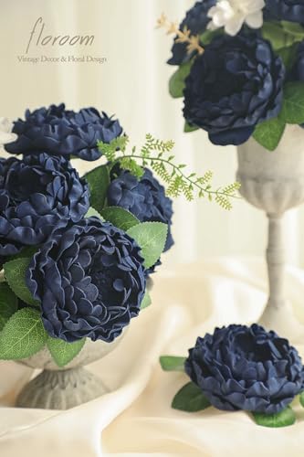 Artificial Flowers 16pcs 4" Navy Blue Blooming Peonies Real Looking Foam Fake Peony with Stems for DIY Wedding Bouquets Bridal Shower Centerpieces Floral Arrangements Party Tables Decorations (16 Count)