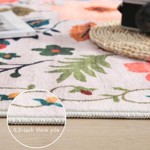 Living Room Rug 6x9 Rug Machine Washable Boho Area Rug Non Slip Floral Vintage Low Pile Large Rug for Living Room