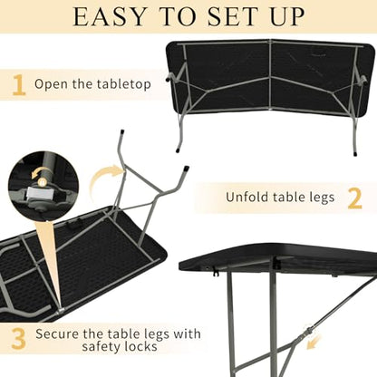 Folding Tables with Carrying Handle Lightweight Rectangular Portable Plastic Camping Table Steel Legs for Party