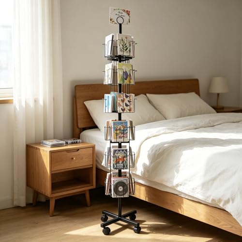 Black Greeting Card Display Rack Rotating Flyer Stand 24 Pocket