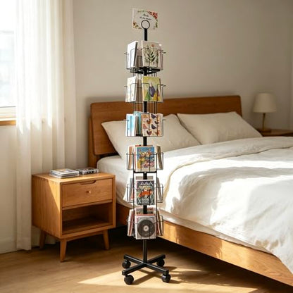 Black Greeting Card Display Rack Rotating Flyer Stand 24 Pocket