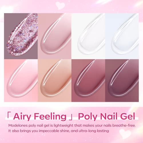Poly Nail Gel Kit 8 Colors Rosy Pink with 48W UV