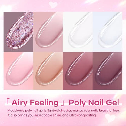 Poly Nail Gel Kit 8 Colors Rosy Pink with 48W UV