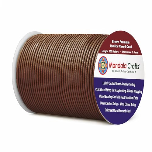 1.5mm Brown Waxed Cotton Cord for Jewelry Making (327 Foot)