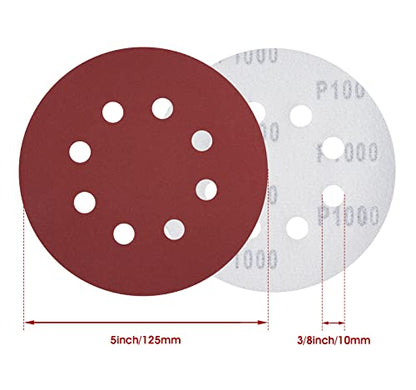 1000 Grit 5 Inch Sanding Disc 8 Hole Hook and Loop Sanding Pad Aluminum Oxide Round Sandpaper Disc for Random Orbit Sander (150 Count)