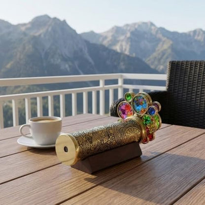 Handcrafted Etched Floral Pattern Lacquered Brass Kaleidoscope Includes Two Separate Turning Wheels
