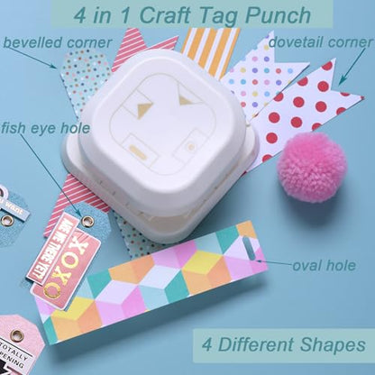 Craft Tag Punch Tag Paper Punches 4 in 1 Hole Puncher for Making Scrapbooking DIY Crafts Paper Punches