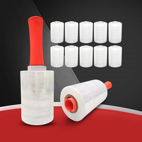 12 Pack Mini Hand Stretch Wrap 5 Inch 1000Ft 60 Gauge 2 Handles