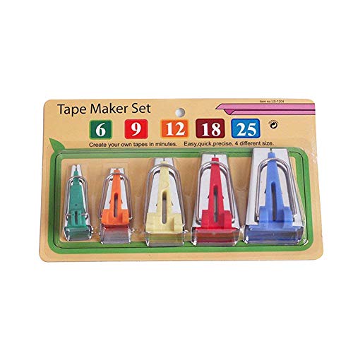 Bias Tape Maker Set 6mm 9mm 12mm 18mm 25mm Fabric Bias Binding Maker with 100pcs Colorful Multipurpose Sewing Clips for DIY Sewing Crafting Quilting Tools Kit