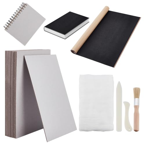 Book Binding Kits Include 20Pcs 6"x9" Chipboards Black 19.5"x58.3" Book Cloth 2 Bone Folder 1pc 78"x45" Cloth for DIY Bookbinding Crafts and Sewing Supplies (20 Count)