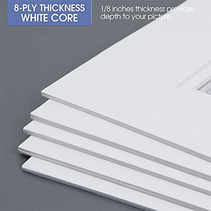 5 Pack Double mat 11x14 For 8x10 Photo White Over White (5 Count)