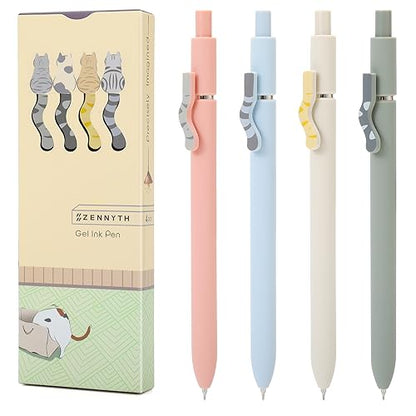 Cat Pens 4Pcs 0.5mm Black Ink Fine Point Pens for Journaling (4 Count)