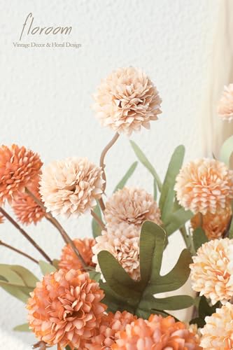9pcs Burnt Orange Peach Mix Faux Silk Mums Artificial Flowers (9 Count)