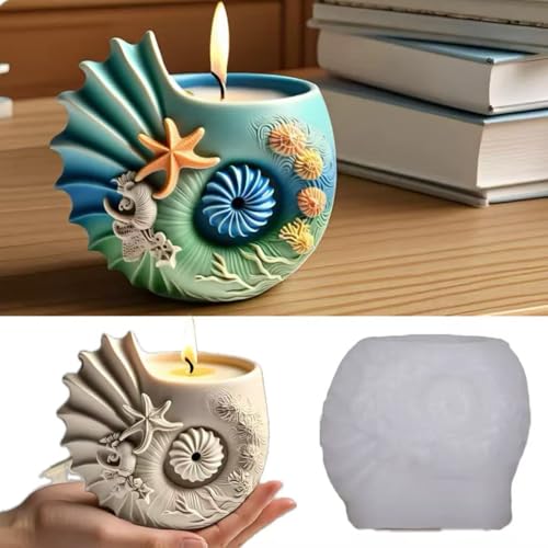 Sea Animal Candle Holder Resin Molds Silicone Epoxy Resin Jar Conch Shell Shaped Plaster Candle Holder Wax Molds