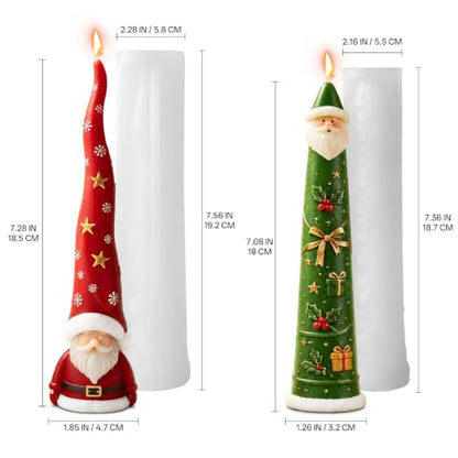 2 PCS 3D Santa Claus Silicone Pillar Candle Molds (2 Count)