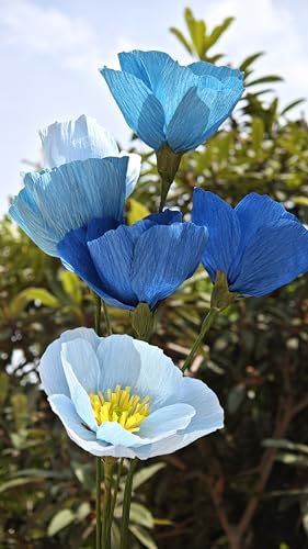 Blue Crepe Paper Poppy Flower DIY Making Kit 24 pcs Easy (24 Count)