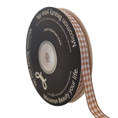 Khaki and White Woven Edge Plaid Ribbon 100% Polyester Gingham Ribbon 25 Yards Each Roll (75 Foot)