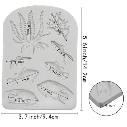 5 PCS Marine Theme Fondant Silicone Mold Seaweed Sea Fish Coral Sea Turtle Shape DIY Handmade Baking Tools
