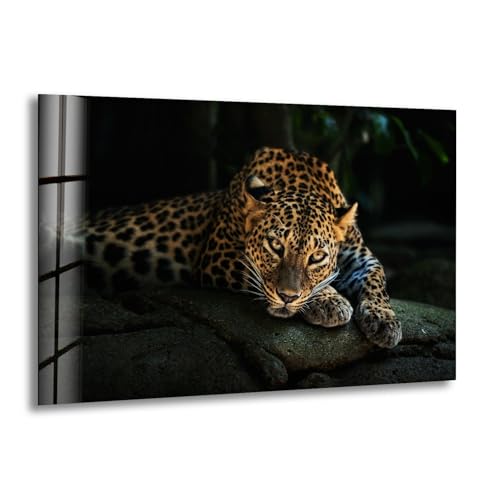28Wx18H'' Fierce Leopard Glass Wall ArtTempered Glass Printing Wall Decor Large Wall Art Wall Hangings