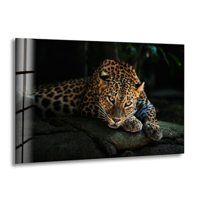 28Wx18H'' Fierce Leopard Glass Wall ArtTempered Glass Printing Wall Decor Large Wall Art Wall Hangings